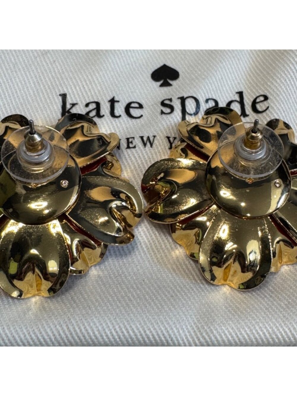 Kate Spade New York Red & Black Poppy Flower Earrings With Dust Bag - Picture 7 of 8